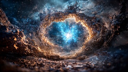 Poster - Celestial wonders in a nebulous environment cosmic stardust trail captured in stunning wide-angle digital art