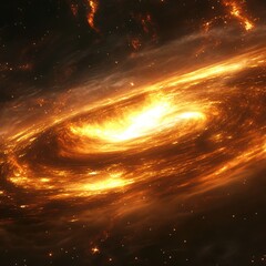 fiery cosmic spiral galaxy with bright center and swirling arms in deep space with stars