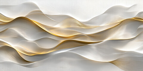 Poster - Golden Wave Abstract: An abstract artistic digital rendering of flowing, undulating white and gold lines that evoke a sense of movement and flow.  