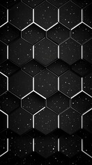 Wall Mural - A seamless pattern of white lines creating minimalist hexagons on a black base.