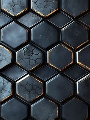 Wall Mural - A seamless pattern of white lines creating minimalist hexagons on a black base.