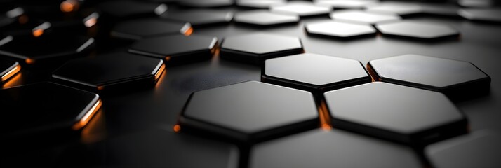 Wall Mural - A seamless pattern of white lines creating minimalist hexagons on a black base.