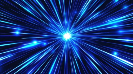 Wall Mural - bright blue light rays expanding towards center in dark background