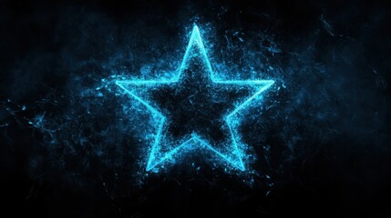 Wall Mural - neon blue star on dark background with glowing effects