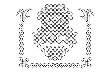 Wall Mural - Happy Pongal design concept of Kolam or Rangoli line art isolated on white background - vector illustration 