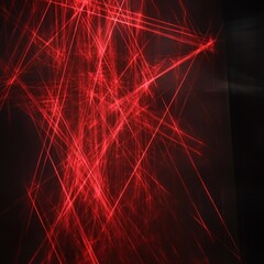 Wall Mural - Red laser beams intersect; dark background; abstract art; science exhibit