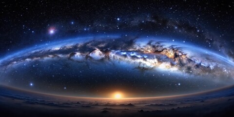 Deep space Milky Way galaxy panorama with stars and planets in a dark blue sky, Space, Universe,  Space, Universe