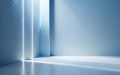 Poster - Minimalistic modern product placement background with shadow on blue smooth wall. Mockup for presentation.