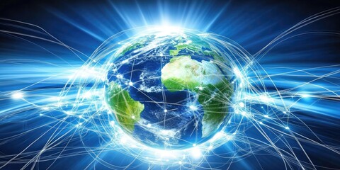 Aufkleber - A globe with interconnected communication lines, symbolizing the global reach and instant connections facilitated by online communication