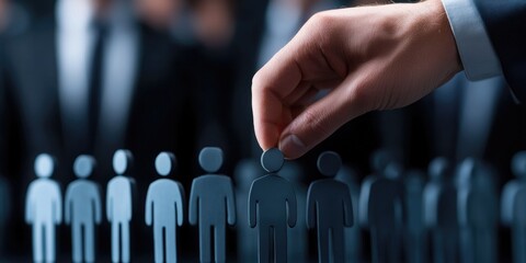 Leinwandbilder - HR manager hand or Employer chooses takes in hand employee. Leader stands out from crowd. Looking for good worker. HR, HRM, HRD concepts