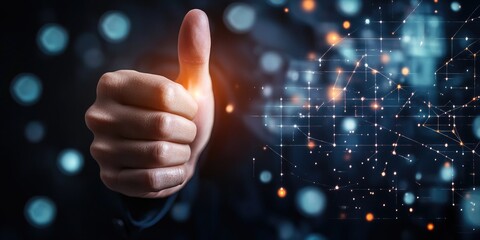 Leinwandbilder - Hand thump up with the sign of the top service Quality assurance, Guarantee, Standards, ISO certification and standardization concept, satisfaction, service experience
