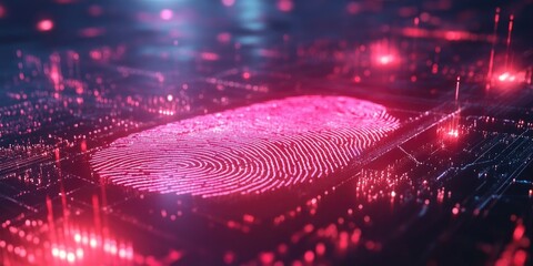 Leinwandbilder - futuristic digital processing of biometric identification fingerprint scanner. concept of surveillance and security scanning of digital programs cyber futuristic applicat