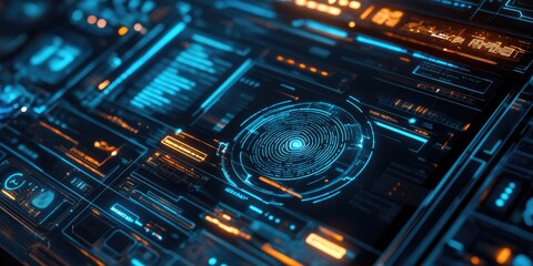 Leinwandbilder - futuristic digital processing of biometric identification fingerprint scanner. concept of surveillance and security scanning of digital programs cyber futuristic applicat