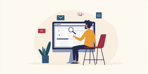Leinwandbilder - job search concept, find your career, Man looking at online website by computer. Peoplesearching for vacancies or position on the internet, recruiting, finding jobs. Unem