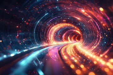Wall Mural - futuristic neon light tunnel with vibrant colors and dynamic motion for sci-fi and technology concep