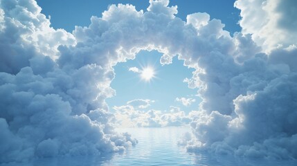 Wall Mural - 3d rendering of beautiful white clouds in curved shape with blue sky background