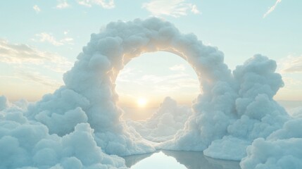 Wall Mural - 3d rendering of beautiful white clouds in curved shape with blue sky background