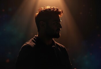 Poster - The outline of a beautiful man, outlined in soft light, dark background
