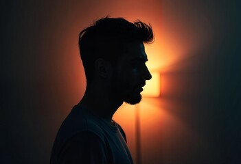 Poster - The outline of a beautiful man, outlined in soft light, dark background