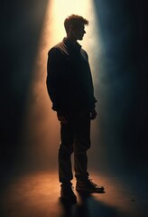 Poster - The outline of a beautiful man, outlined in soft light, dark background
