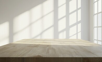 Wall Mural - Empty wooden table in front of blurred background. For product display