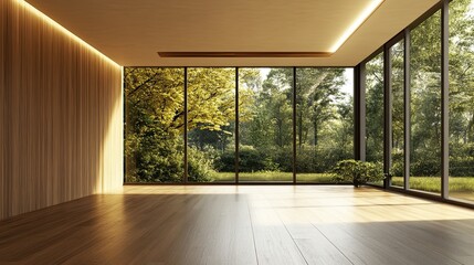 Wall Mural - Empty room with wooden wall and wood floor