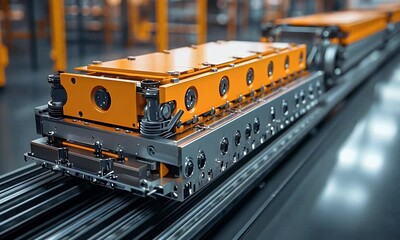 Fototapete - Automated factory line producing battery packs