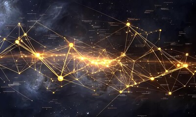 Leinwandbilder - Cosmic network connection, digital data flow, space background, technology concept, website banner