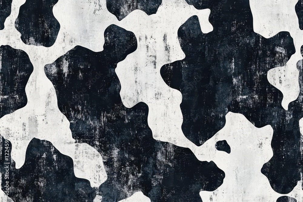 seamless geometric pattern of abstract cow spots in black and white ...