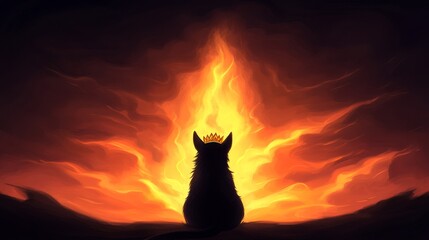 Naklejka na meble Crowned Cat Silhouette Against Fiery Sunset