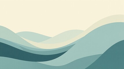 Wall Mural - A minimalist conceptual design featuring gentle wave patterns, soothing gradients in light teal and cream, and a smooth, textured surface.