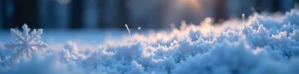 Wall Mural - Sparkling snow crystals on a frosty forest floor, snowflake, delicate, highlight