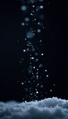 Wall Mural - Sparkling snow flakes fall gently on a pure black background, snow, winter