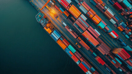 Wall Mural - Aerial View of Colorful Shipping Containers at a Busy Port