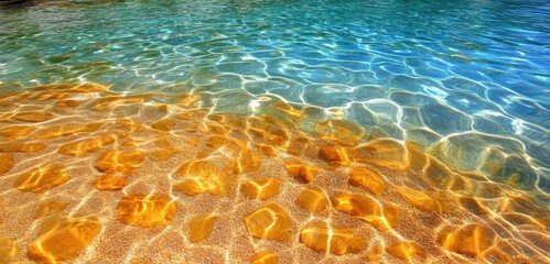 Crystal clear blue waters with golden sand bottom tropical beach paradise nature photography serene landscape view