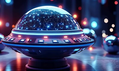 Aufkleber - Futuristic spaceship, glowing lights, dark background, science fiction concept art, ideal for sci-fi films