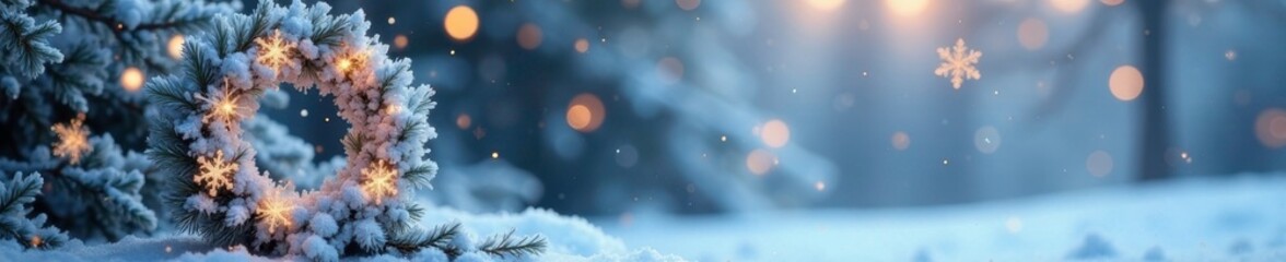 Wall Mural - Sparkling snowflakes adorn a winter wonderland wreath, icy, frosty