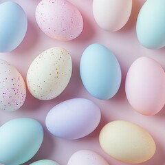 Wall Mural - Pastel Easter eggs on pink background, spring holiday