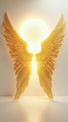 Wall Mural - Golden Angel Wings with Glowing Halo