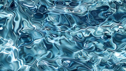 Wall Mural - a blue abstract liquid background with shiny swirls and waves.