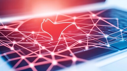 Digital Cat Silhouette Network Cybersecurity Laptop