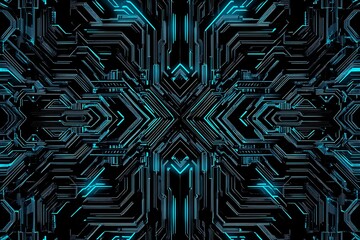 abstract close-up of a glowing blue digital circuit board, showcasing intricate connections and tech