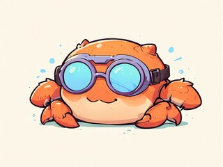 Sticker - Adorable Crab with Goggles: A Cute Cartoon Illustration