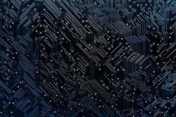 abstract close-up of a glowing blue digital circuit board, showcasing intricate connections and tech