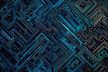 abstract close-up of a glowing blue digital circuit board, showcasing intricate connections and tech