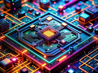 Wall Mural - futuristic neon tech interface macro photography: vibrant colorful display