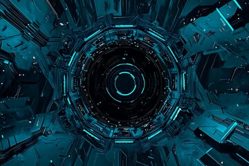 abstract close-up of a glowing blue digital circuit board, showcasing intricate connections and tech