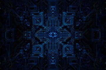 abstract close-up of a glowing blue digital circuit board, showcasing intricate connections and tech
