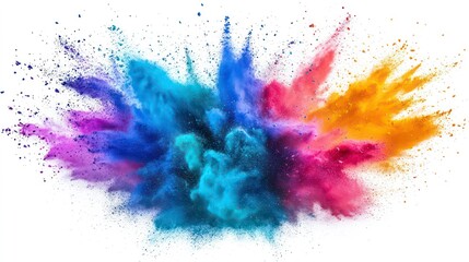 Wall Mural - bright blue holi paint color powder festival explosion burst isolated white background. industrial p