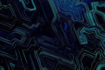 abstract close-up of a glowing blue digital circuit board, showcasing intricate connections and tech